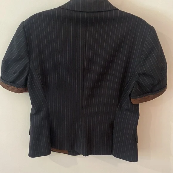 BCBGMaxAzria short sleeve jacket striped menswear navy Blazer M - Picture 6 of 12